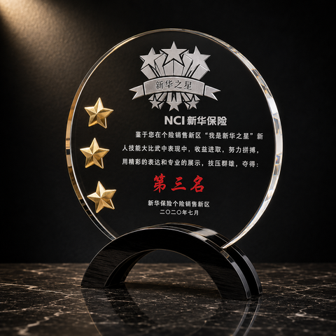 Round Star Ribbon Crystal Award - custom crystal awards with your logo